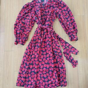 Who What Wear Pink and Black Long Sleeve Wrap Dress